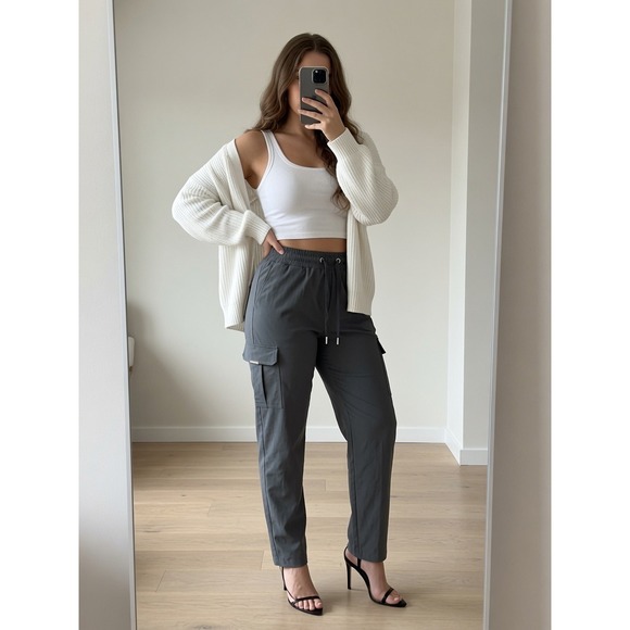 Maniere De Voir Pants - Maniere De Voir Womens Cargo Utility Pants Charcoal Grey XL NWT